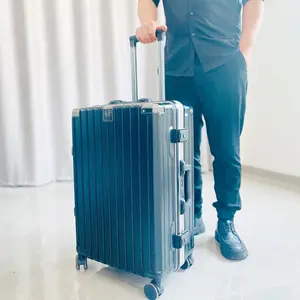 2024 26-Inch Large Capacity Vintage Style Durable Aluminum Frame Suitcase - Telescoping Handle, Spinner Wheels, TSA-Approved Combination Lock, and Hard Shell Protection - Ideal Carry-On Trolley Case for Frequent Travelers