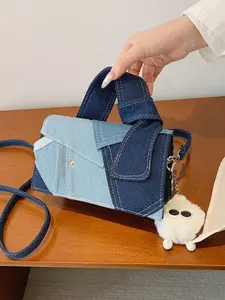 Women's Spring New Fashion Crossbody Bag, Small Square Handbag, Vintage Denim Fabric, Unique Design Patchwork Shoulder Bag, Crossbody Purses