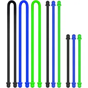 Silicone Cable Ties 9Pcs Set 4/6/12 Inch Black Blue Green for Organizing Computer Cords Earphone Cables Reusable Straps for Home Office Kitchen
