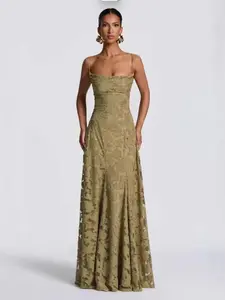 Women's Fashion Sexy Backless Lace Dress, Elegant Long Sleeve Maxi Gown, Perfect for Evening Parties & Special Occasions