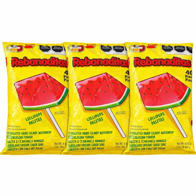 3 Pack CP Rebanaditas de Sandia con Chile with Chili 40 Count Mexican Candy Sweet Snack Dulces Mexicanos