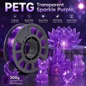 Transparent Sparkle Purple PETG 3D Printer Filament 1.75mm, 0.66lbs ， Dreamy Galaxy Purple with Silver Speckles Low Warpage No Clogging, Perfect for Mystical Art Decor Designer Toys & Statement Pieces printing