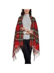 1 piece Royal Stewart Tartan Plaid Poncho Christmas Autumn Comfortable Windproof Birthday Wraps Shawls Tassel Decor Shawl