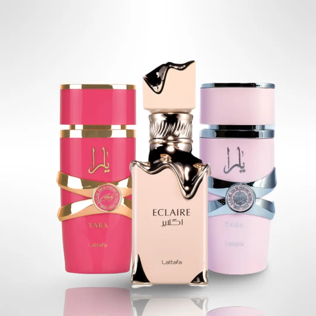 Lattafa Yara Candy, Eclair & Yara 3.4oz(100ml) Unisex Fragrance Gift Bundle - Fruity Musk, Gourmand, Floral Scent, Flower Fruit & Sandalwood Perfumes, Gourmand Fragrance, Flower Fruit Fragrance