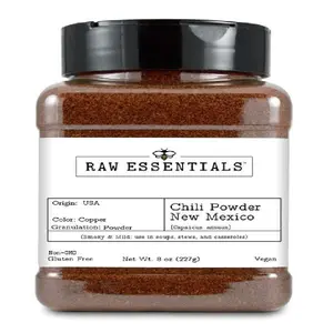 Raw Essentials New Mexico Red Chili Powder - Smoky & Mild Flavor - Perfect for Soups, Stews, & Casseroles - Non-GMO, Gluten Free and Vegan - 8 Ounce Bottle