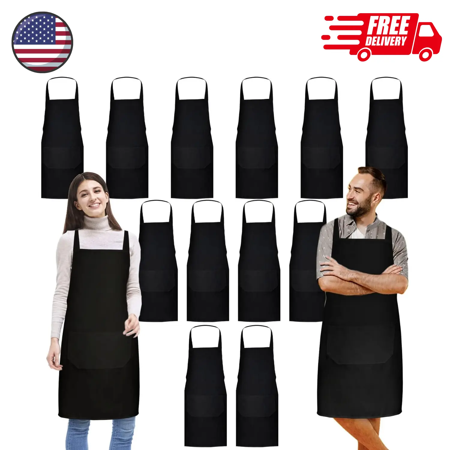 12 Pack Bib Apron,Black Aprons Bulk 12 Pack Bib Apron,Black Aprons Bulk