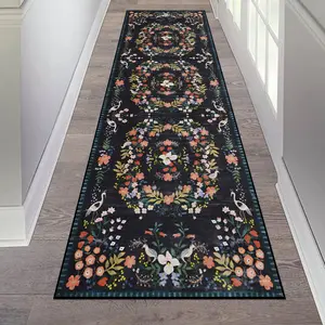 Vintage Floral Carpet, Runner Rug, Corridor Rug, Soft Comfortable Floor Mat, Non-slip Hallway Rug, Washable Runner Rugs, Suitable for Kitchen, Aisle, Bathroom, Bedroom, Floral Area Rug, Vintage Design Rug