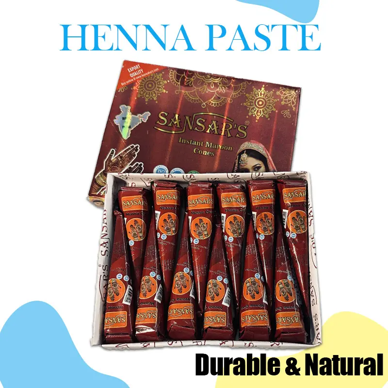 Nature Triple-Sifted Ready-to-Use Henna Cream Paste Cones, 6-Pack Temporary Tattoo Art Kit for Adults, 25g Each Natural Reddish-Brown Color, Henna Tattoo Kit