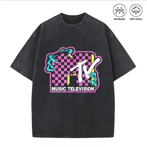 100 Percent Cotton Oversized Streetwear Style T Shirt Mtv Music Television Logo Graphic Summer Casual Wear For Music Lovers And Trendsetters