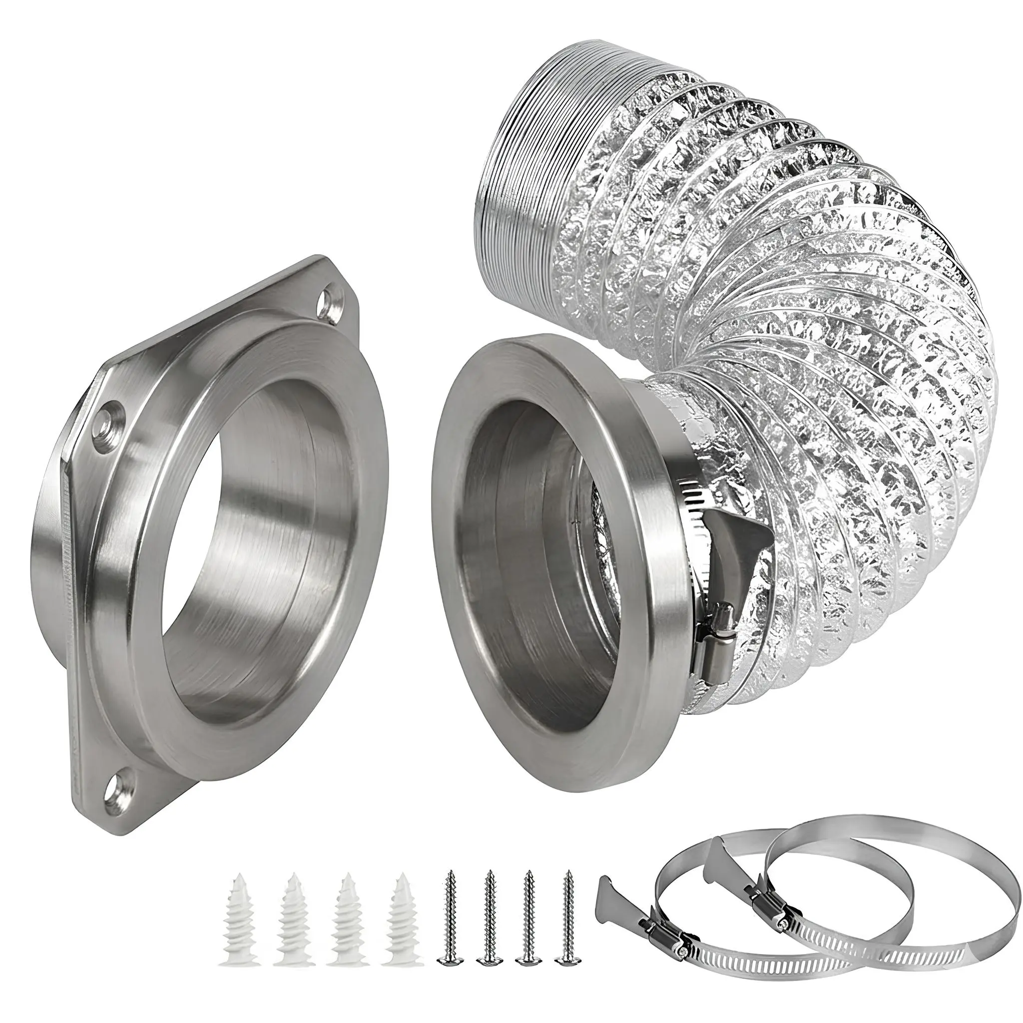 Stainless Steel Magnetic Dryer Vent Connector Kit with 4in Flexible Tube Aluminum Foil Duct - 2.6ft Length, Clamps, Tool-Free Quick Release Coupling, Airtight Seal for Clothes Dryers, Tight Spaces, Carbon Filter Ventilation Systems, Cleaner Airflow