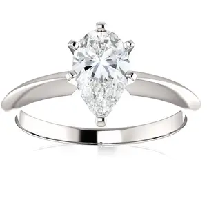 1 Ct Pear Shape Diamond Engagement Ring Lab Grown 14k White Gold
