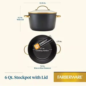 Farberware Forged Induction 6qt Ceramic Nonstick Covered Stock pot: Dishwasher-Safe, Tempered Glass Lid, Stainless Steel Handle