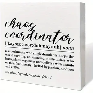 Chaos Coordinator Gifts for Women Men, Thank You Appreciation Gifts for Coworker Colleague Boss Leader Mentor Mom Retirement Birthday Christmas Gift, Rockstar Friend, Wooden Box Sign Office Desk Decor 5x5 inch