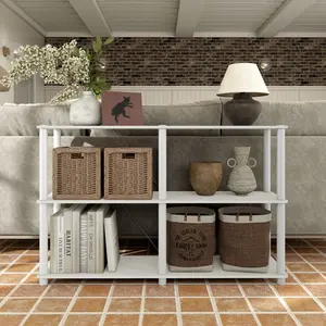 247 Shop At Home aModular Wood Shelving for Home and Office - Three Tier Extra Wide Shelf with Customizable Storage Organizer Racks Easy Setup White Color