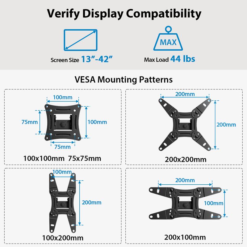 Pipishell Full Motion TV Monitor Wall Mount Bracket Articulating Arms Swivel Tilt Extension Rotation for Most 13-42 Inch LED LCD Flat Curved Screen TVs & Monitors, Max VESA 200x200mm up to 44lbs