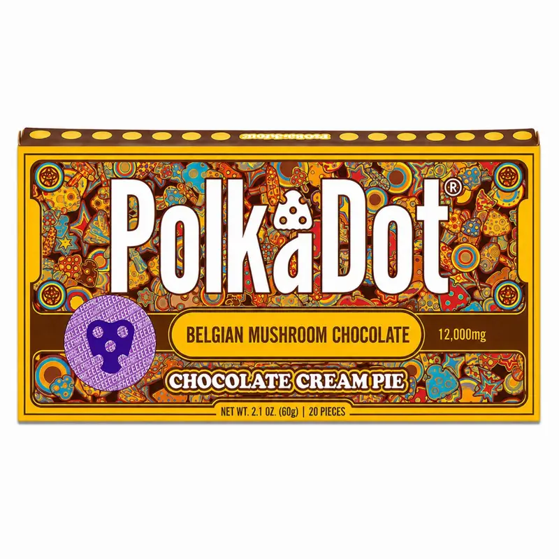 Polkadot Belgian Chocolate, Chocolate Cream Pie, 20 Count, High Potency Plant-based Mushroom Snack, 100% Organic, High-Quality Ingredients, Made in USA, All Natural, Healthy Chocolate, 20 Piece Chocolate Bar