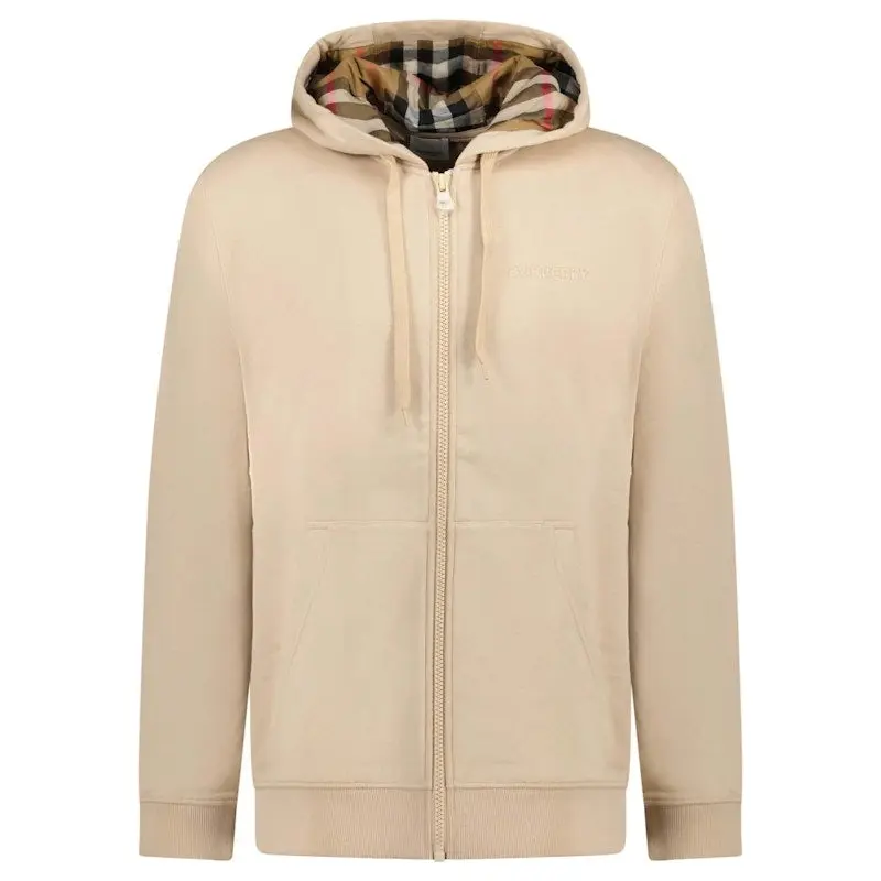 Burberry Hove Check Embroidery Logo Zip Hoodie Soft Fawn (men) by Burberry Hove Check Embroidery Logo Zip Hoodie Soft Fawn (men) by