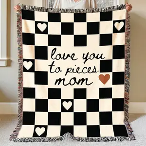 Love You to Pieces Mom Checkerboard Woven Blanket | Heart Checkerboard Pattern