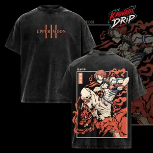 Akaza Upper Moon 3 T-Shirt, Demon Slayer Infinity Castle Arc Graphic Tee, Vintage Washed Oversized Anime Shirt, Soft Cotton Streetwear Clothes, Unisex Manga Apparel, Gift for Demon Slayer Fans