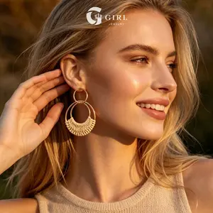 GGIRL Women's Bohemian Raffia Woven Round Dangle Hoop Earrings Retro Unique Fun Hoop Earrings Versatile Summer Outfits, Fashion Jewelry Gifts for Holiday Birthdays Anniversaries Various Festivals Occasions