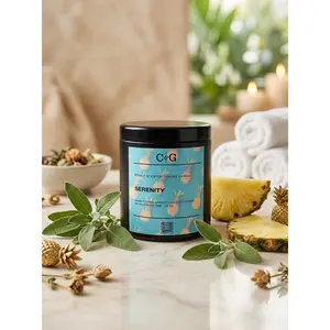 C&G Luxury Candles Serenity - Refreshing Tropical Scent with Pineapple Sage & Green Leaves for Long-Lasting Relaxation and Meditation Handcrafted for a Clean Burn