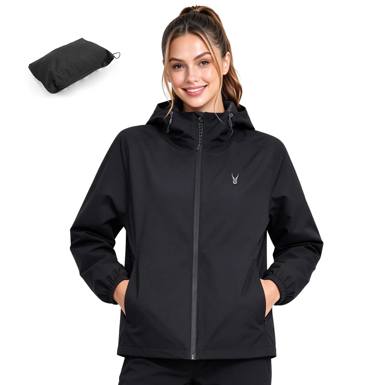 Womens Lightweight Waterproof Rain Jacket Packable Hooded Raincoats