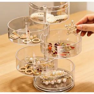 Rotating storage box, jewelry storage box, hair accessory storage box, cosmetics storage box, with lid dust-proof design, 360° free rotation, easy to expand and close, increased capacity, and organized storage.