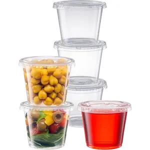 [5.5 oz. - 100 Count Clear Disposable Plastic Portion Cups with Lids - Small Plastic Condiment Containers for Sauce, Salad Dressings & Portion Control