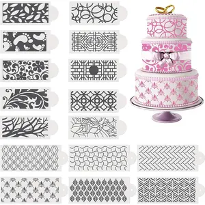 16 Pieces Cake Decoration Stencils Templates Floral Wedding Cake Molds Cookie Fondant Dessert Decorating Supplies Spray Flower Edge Molding Baking Mesh Tool Classic Style