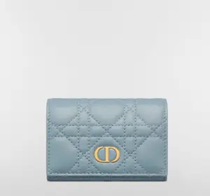 Pre-owned Dior calfskin Clutches & Wristlets Cloud Blue Supple Cannage Caro Glycine Wallet xiaotang20260308083