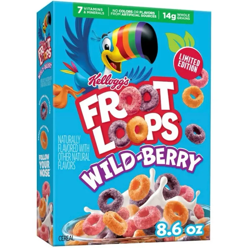 Limited Edition Fruit Loops Wild-Berry Flavor Cereal, 1 Box (8.6 oz)