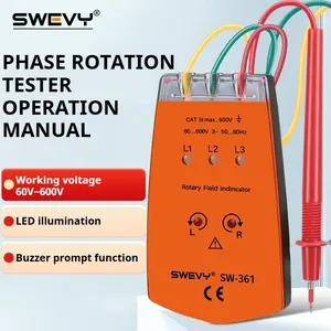 SWEVY SW361 Contact Type Three Phase Sequential Continuity Tester, Motor Detection, Current Voltage Test, Abs Material, LED Light, Alarm