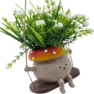 Mushroom Smiley Face Hanging Planter Pot with Drainage, Perfect Gardening Gift for Women & Mothers, Ideal for Plant Lovers - 3.9 Inch Opening, Home Decor Pots