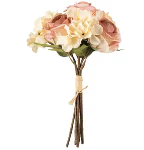 13" Artificial Cream Pink Rose Hydrangea Bouquet, Pack of 2 Decor Decorative