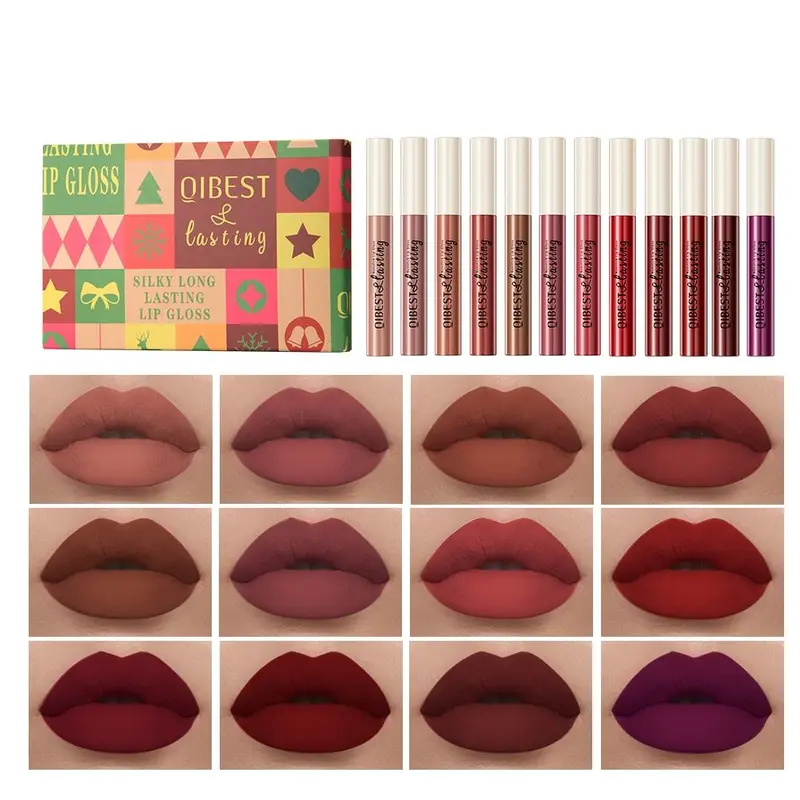 Long Lasting Matte Liquid Lipstick Set, 12pcs/set Waterproof Lip Gloss, Moisturizing Hydrating Matte Lip Glaze, Suitable for All Occasions Lip Makeup, Matte Stain