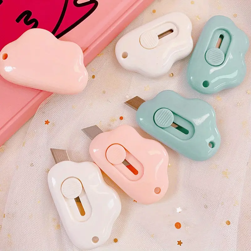 Cute Cat Paw Cloud Utility Knife MINI Pocket Sized Portable Craft Wrapping Box Paper Envelope Cutter Letter Opener Student Art Supplies Paper Cutters