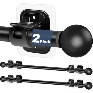 Curtain Rods No Drilling for Windows,5/8 Inch Diameter Drapey Pole with No Drill Curtain Rod Brackets (2PCS Black, 30 to 45")