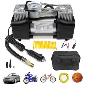 Heavy-Duty 12V Car Air Compressor Tire Inflator, High Flow 2.54 CFM Fast Inflation, Dual Power Connection with Clamps & Cigarette Lighter, Universal for Truck 4WD & Bicycle