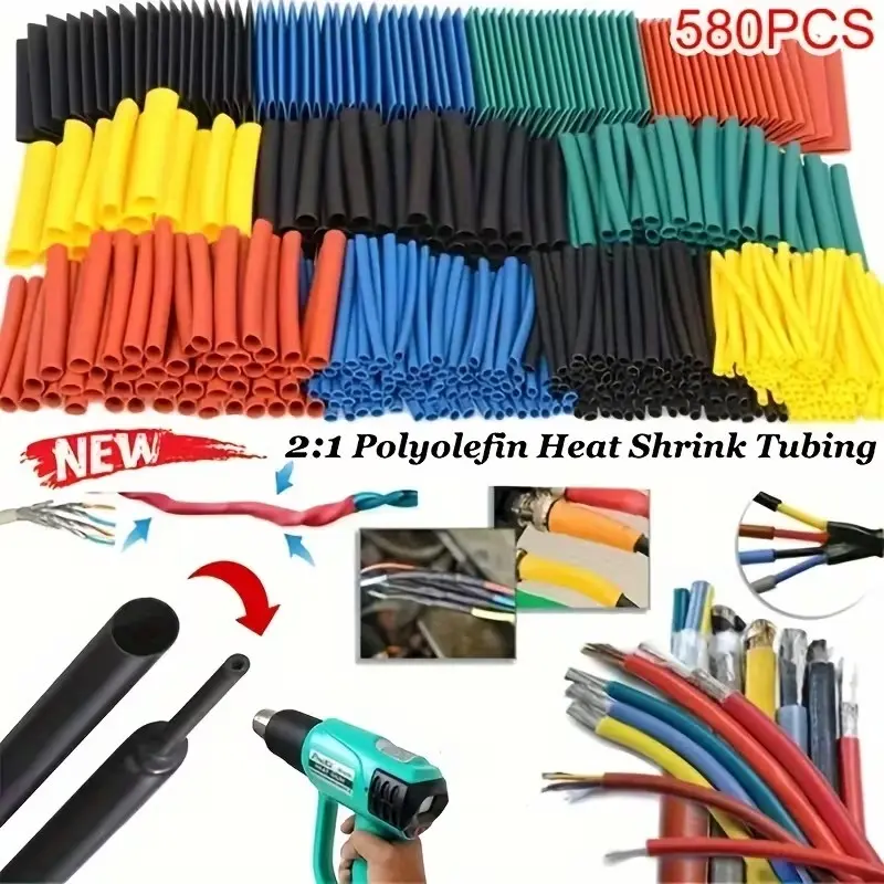 580pcs Heat Shrinkable Cable Sleeve Kit - Professional Home Wire Insulation, 2:1 Shrink Ratio, Shrinkage, Electrical Connections, Durable Polyolefin, Variety of Sizes, Various Sizes, Heat Shrink Tubing