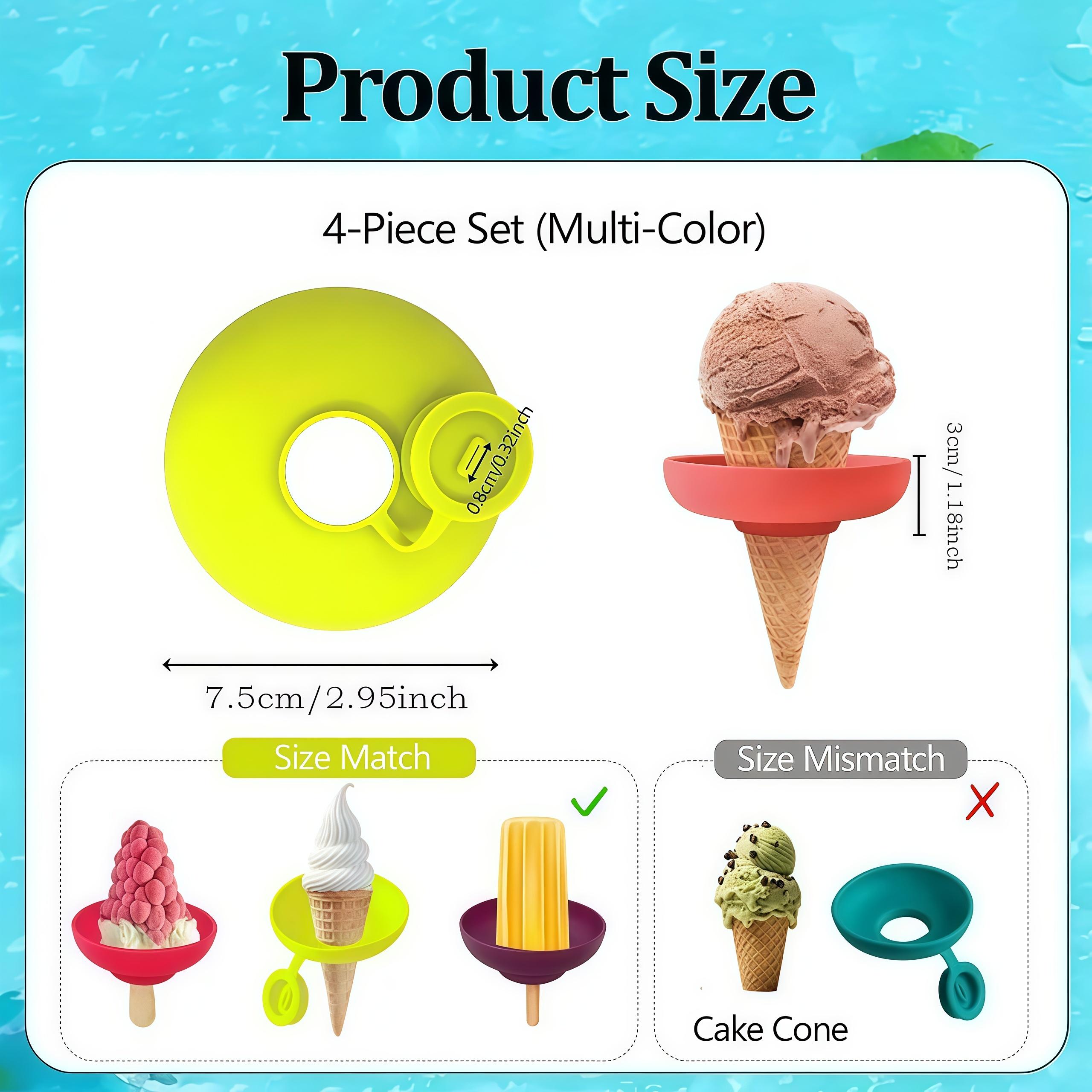 4pcs Silicone Ice Cream Holder Stand Set, Summer Popsicle Holder, Leak-Proof Cone Support with Drip Guard, Portable Youngsters's Ice Pop Mold Tray for On-The-Go Snacks - Dishwasher Safe