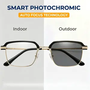 Smart Photochromic Auto-Zoom Reading Glasses for Men Women - Black & Gold Semi-Rimless Readers, UV400 Protection & Blue Light Blocking, Anti Eyestrain Anti Glare Computer Glasses for Reading Phone TV, Great Gift for Mom Dad Grandparents