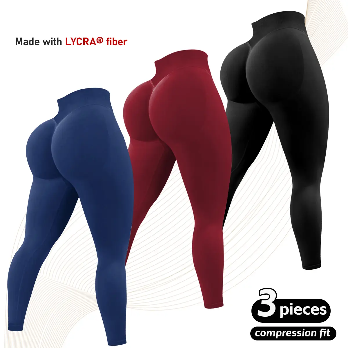 3pcs Lycra fibier  New Color Impact Leggings Fitness Gymwear Tummy Control Scrunch Butt Lifting Sportswear Workout Yoga Gym Pants Women's Solid High Waist Sports Leggings, High Stretch Seamless Yoga Leggings