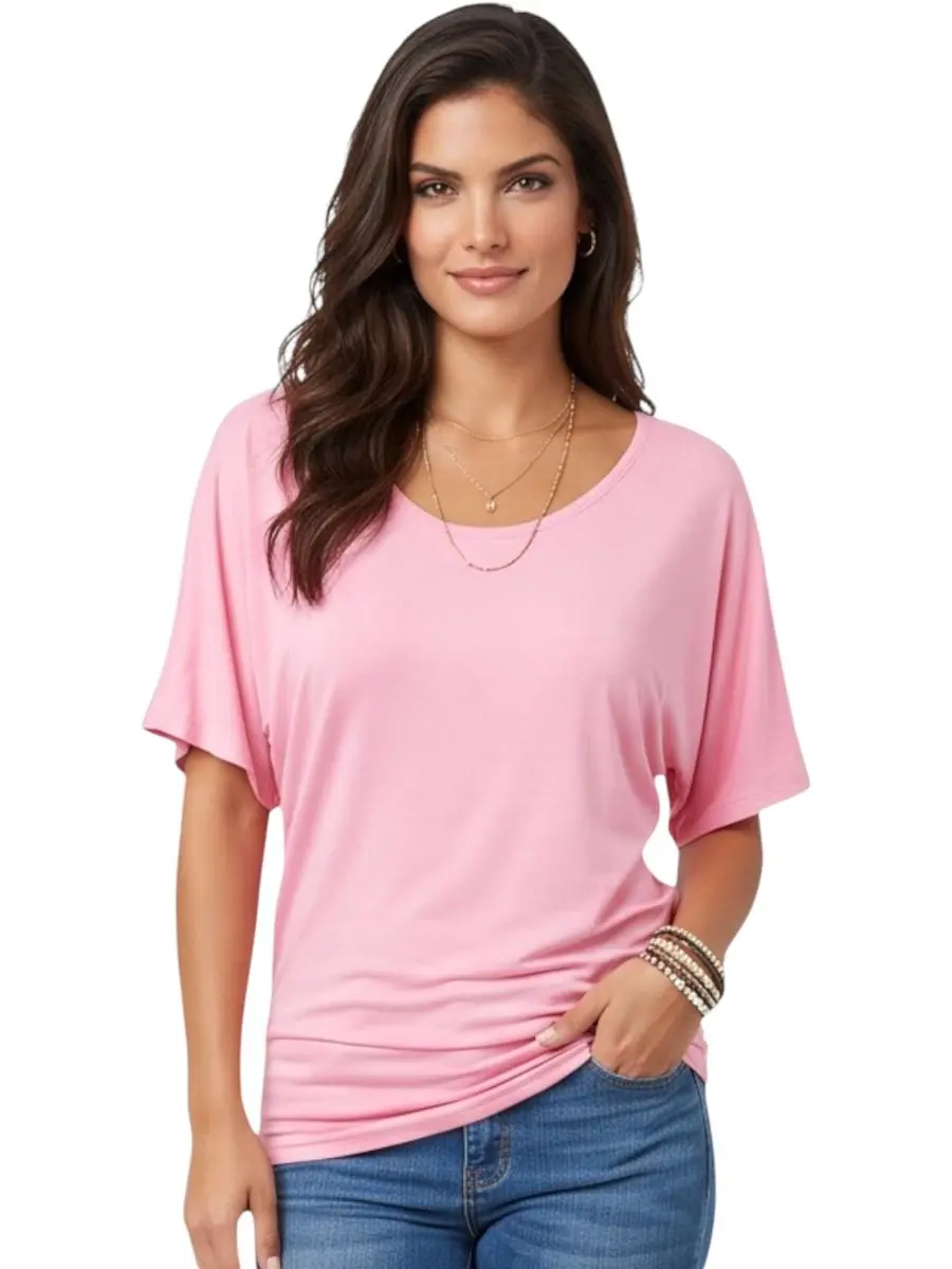 ToBeInStyle Women's Oversized Short Sleeve Scoop Neck Dolman Blouse