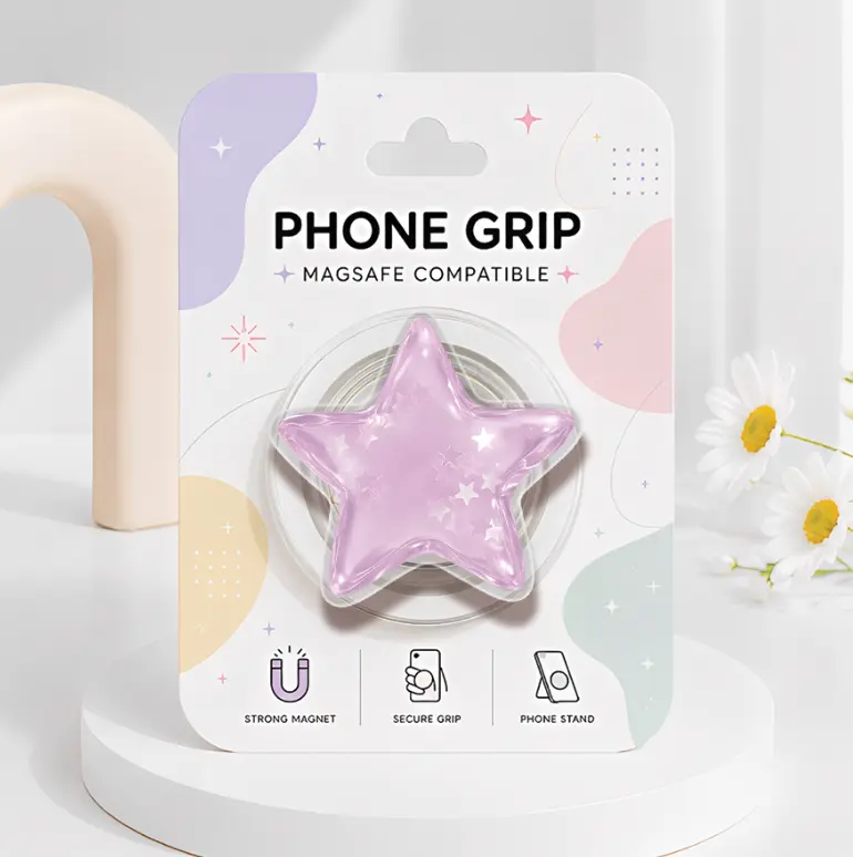 Pink Glitter Star Phone Grip, Kawaii MagSafe Grip, Pastel Y2K Phone Stand, Cute Girly Accessory, Coquette Gift, Gift For Girls