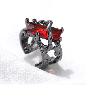 Lava Red Vintage Adjustable Ring with Red Zircon, Gothic Style for Women - European and American Design engraving jewelry white goldring morganite  engagement