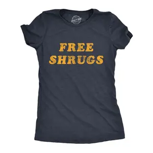 Womens Free Shrugs T Shirt Funny Introvert Hugs Sarcastic Novelty Graphic Tee Funny Womens T Shirts Cute Vintage Fashion Casual Ladies T-Shirt Gift Funny Introvert Top Women's Novelty Tees Navy