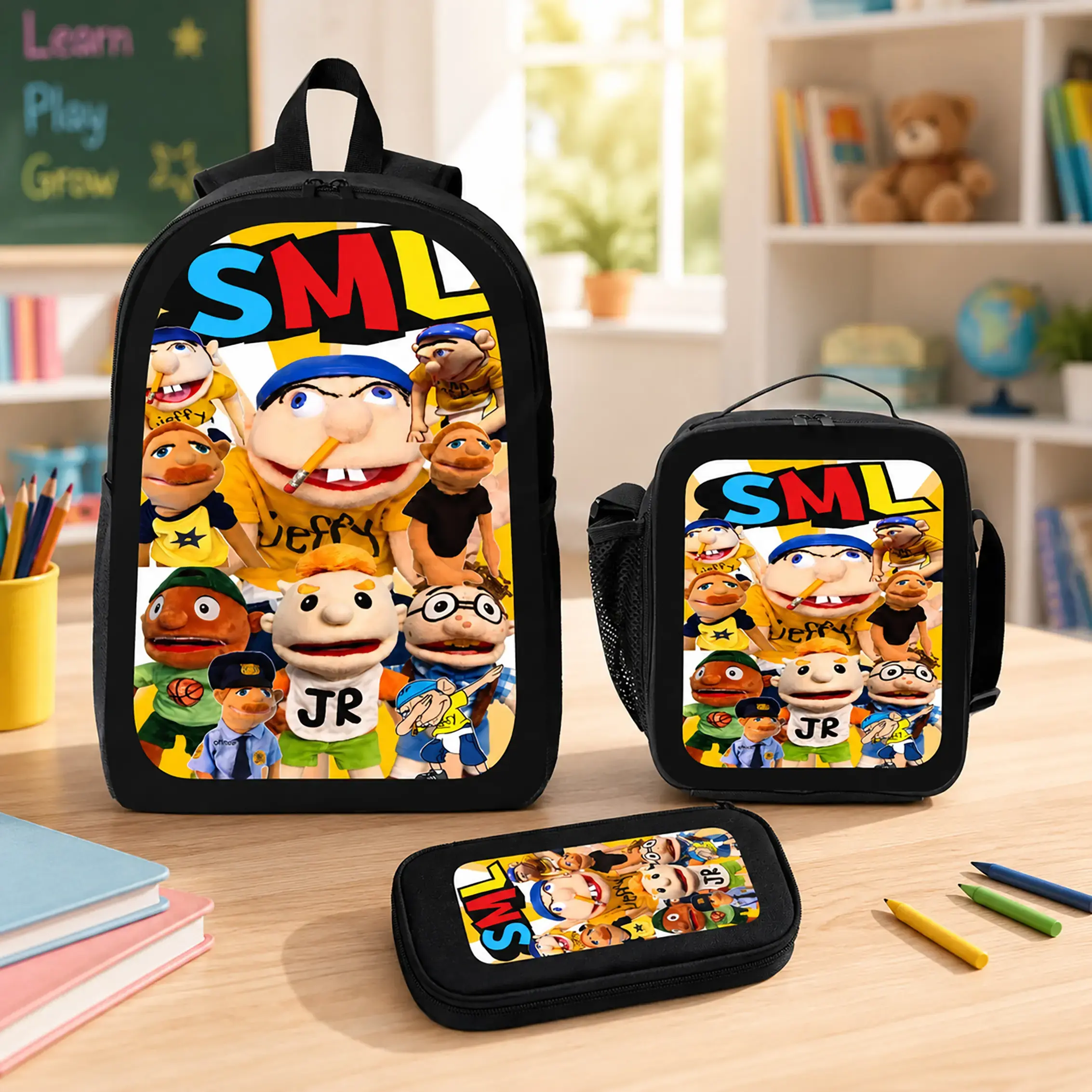 3-Piece Backpack Set: Includes a large-capacity school bag, lunch bag, and pencil case; features adjustable shoulder straps and zipper closures. Suitable for school, travel, and the back-to-school season; ideal for boys, girls, teens, and students.