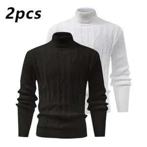 2PCS Men's Turtleneck Warm Sweater Vintage Cable Knit Style Thickened Winter & Autumn Knitwear with Locking Temperature Technology Stylish Texture Suitable for Office Workers and Everyday Street Style Versatile Innerwear