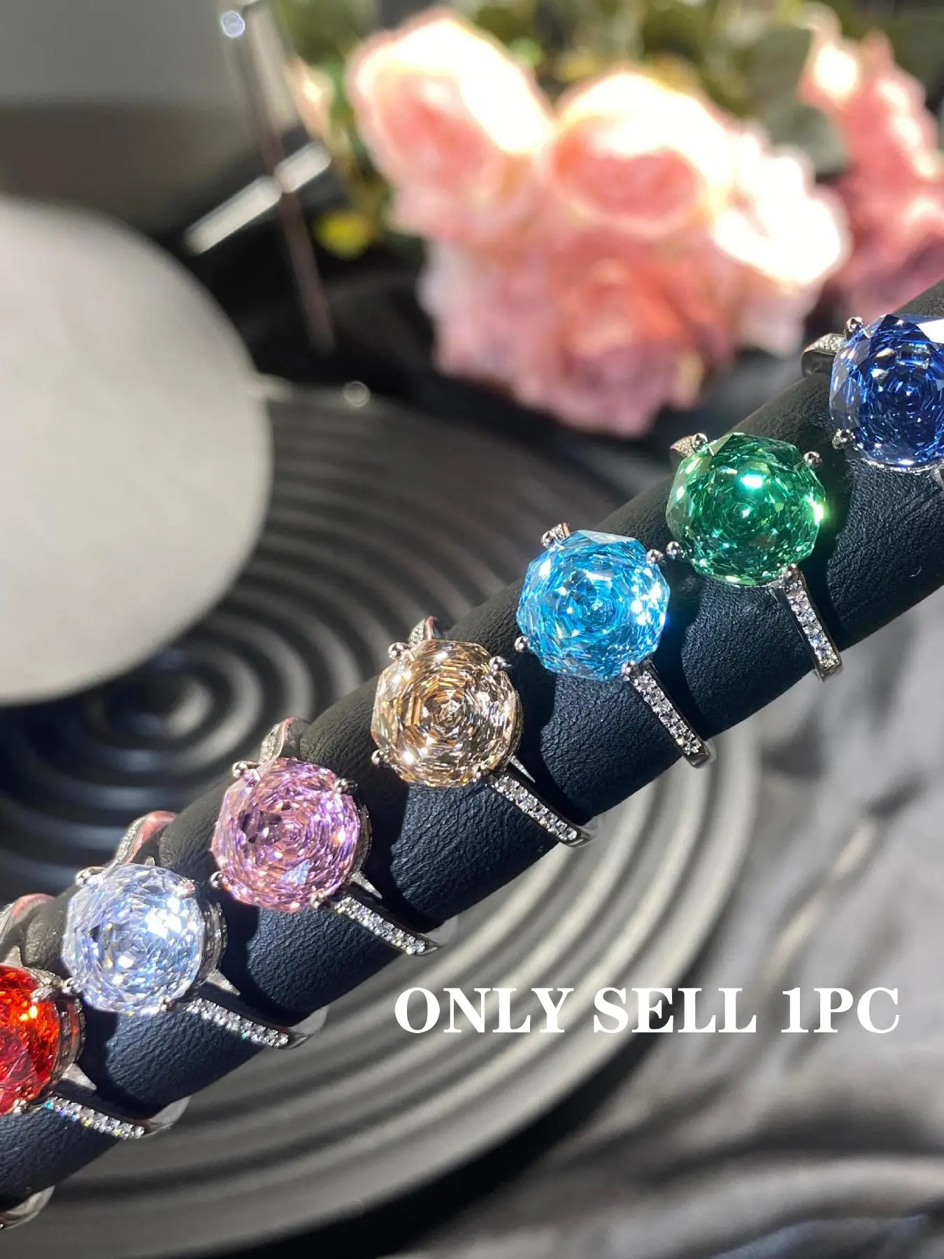 ICED CHICS Rose synthetic zirconia open ring, versatile and universal open ring, available in multiple colors, suitable for daily wear, Elegant Everyday Ring, Rose Flower Ring