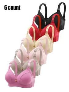 Women's Solid Color & Ditsy Floral Print Back Button Gathering Bra, Adjustable Shoulder Strap Bra Top, Soft & Comfortable Unlined Breathable Bra, Underwear